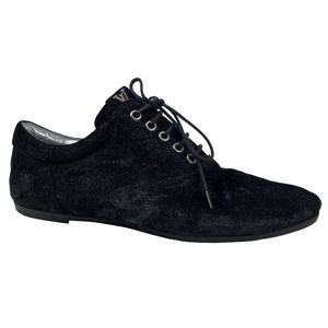 Louis Vuitton 37.5 Women's Lace Up Oxford Flats Sparkle Black Suede FA 0121
